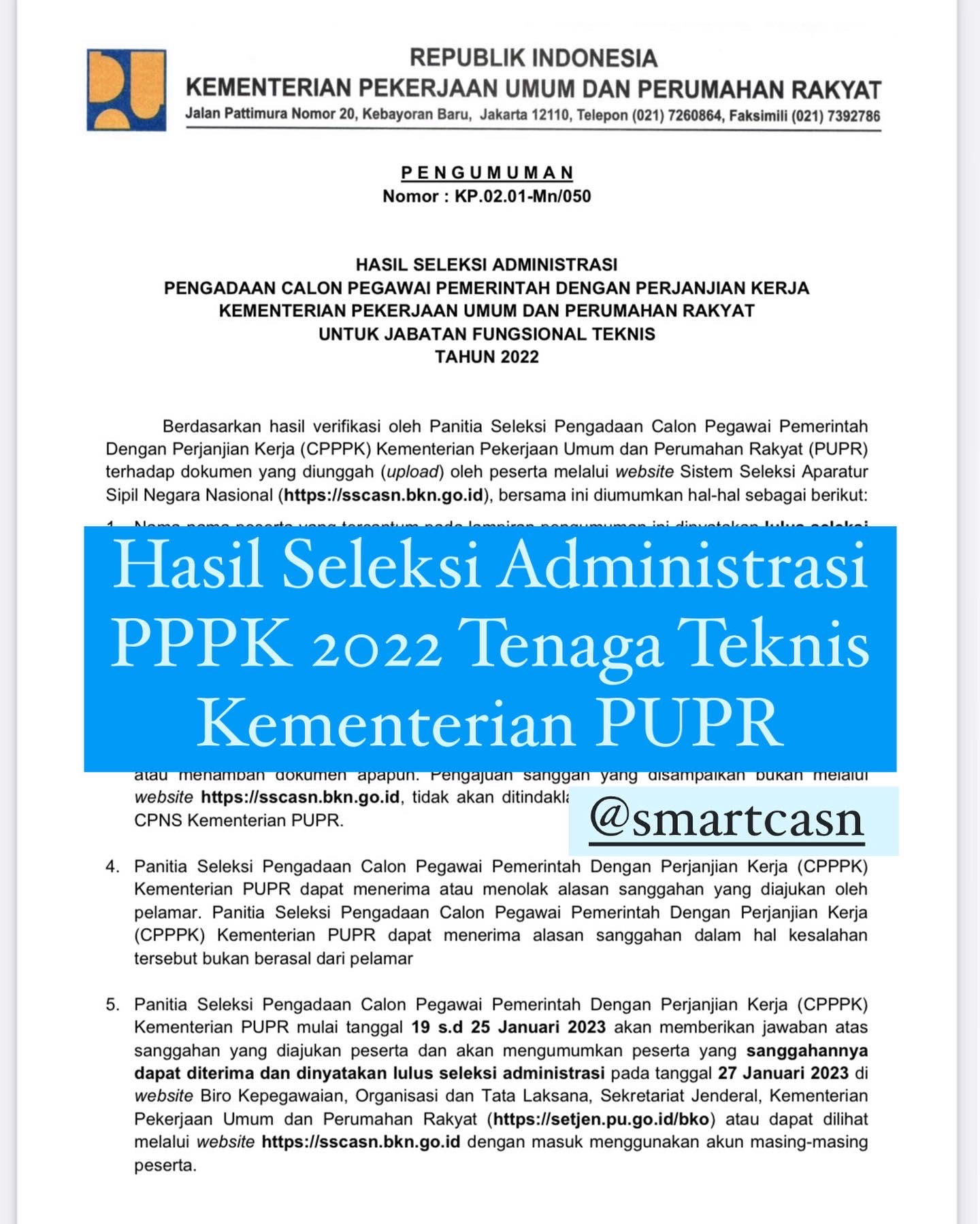 Hasil Seleksi Administrasi PPPK 2022 Tenaga Teknis Kementerian PUPR